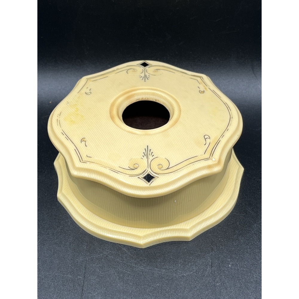 Vtg Antique Tan Celluloid Hair Receiver Vanity Dresser Decor Shabby Chic Octagon